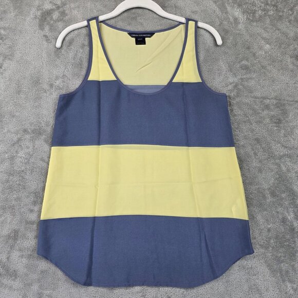 French Connection Tank Top Shirt Womens 2 Yellow Blue Colorblock Striped Blouse - Picture 1 of 7